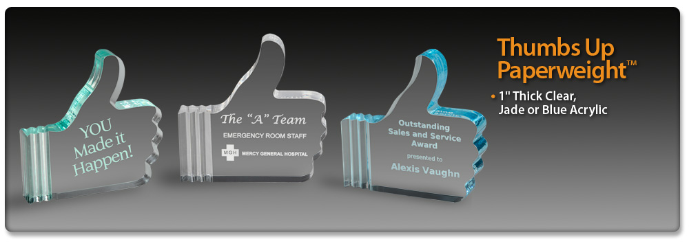 Acrylic Idea Factory Thumbs Up Paperweights
